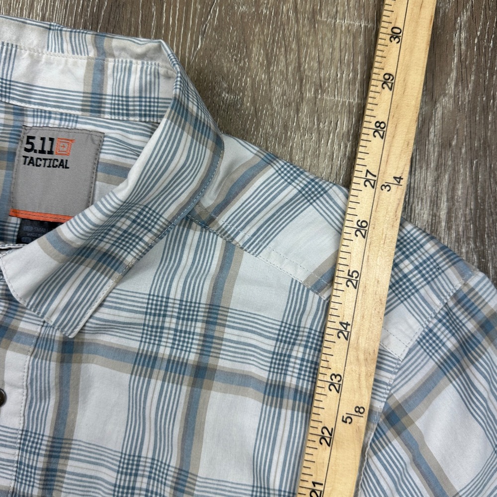 5.11 Tactical Mens Small Short Sleeve Plaid Snap Button Down Shirt Blue White - Picture 6 of 8